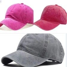 Women's Adjustable Baseball Caps Set of 3 Pink Gray Red Cotton Twill