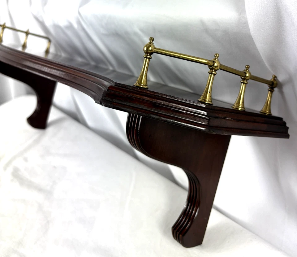 Ethan Allen Vintage Georgian Court Cherry 24" Wood Wall Shelf Brass Rails Read - Image 2 of 4