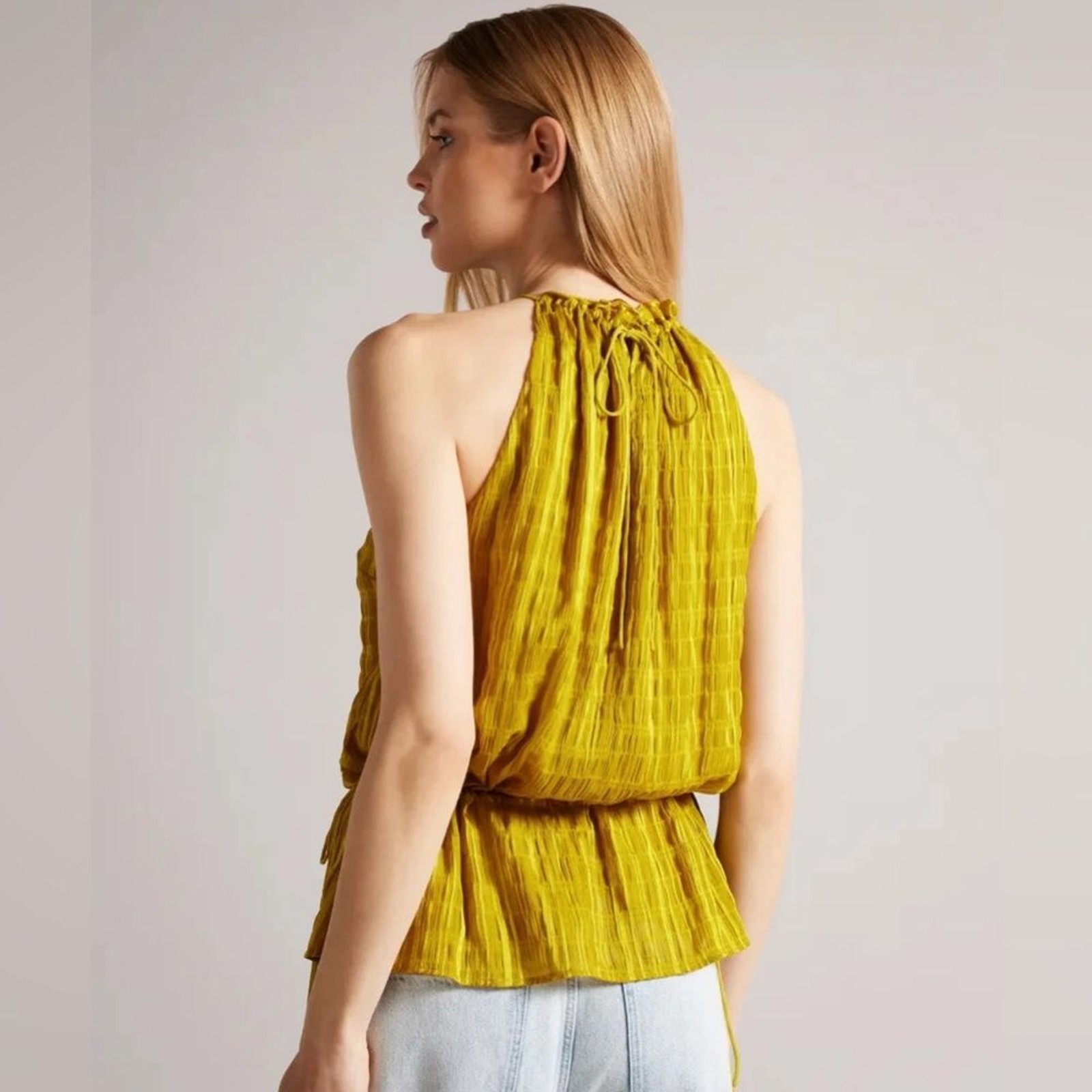 Ted Baker Women’s Cliara Blouse Size 2 US 6 Drawstring Waist Halter Tops Yellow image 2