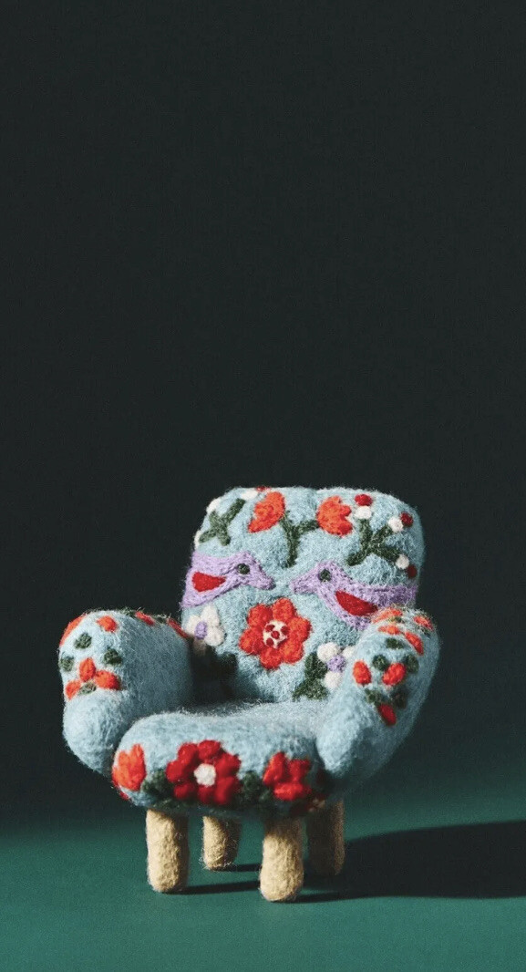 ANTHROPOLOGIE Accent Chair Ornament Embroidered Whimsical Motif