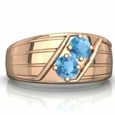Natural Blue topaz Gemstones 925 Sterling Silver Gold Plated Ring For Men's 66