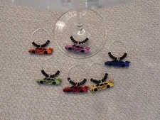 " NASCAR''SET OF 6 HAND CRAFTED wine glass charms drink markers