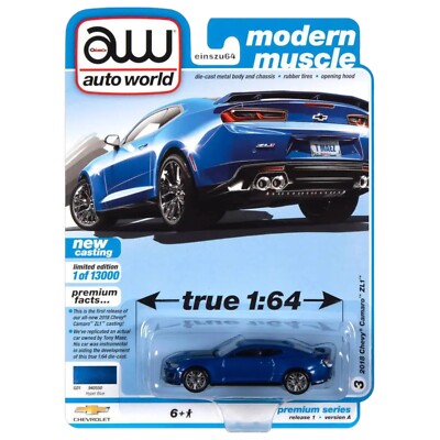 AUTO WORLD - 2018 Chevrolet Camaro ZL1, hyper blue metallic - 1:64 - AWSP059A