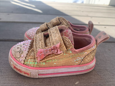Toddler Girls Skechers Crystals Gold Pink Light-Up Shoes Twinkle Toes 