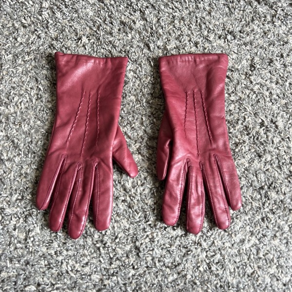 Vintage Genuine Leather Fleece Lined Gloves Size M Muted Red