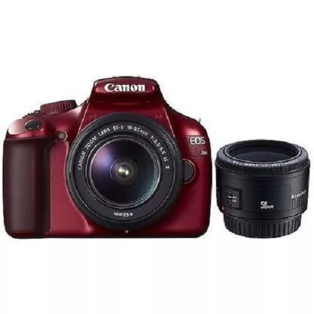 USED Canon EOS Kiss X50 w/ 18-55 IS II + 50 f/1.8 II Red Excellent FREE  SHIPPING