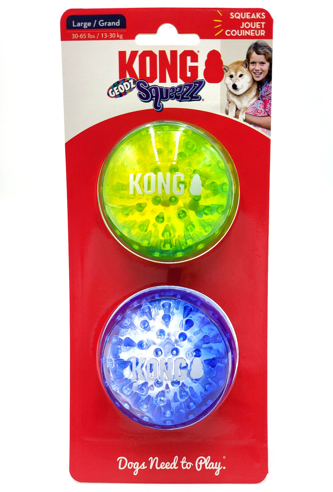 Kong Squeezz Geodz Balls Large 2pk Squeaky Floating Dog Fetc