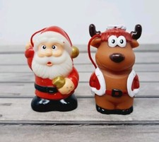 Santa  Reindeer 2" Christmas Ornament Figures Plastic Squeezable Little People