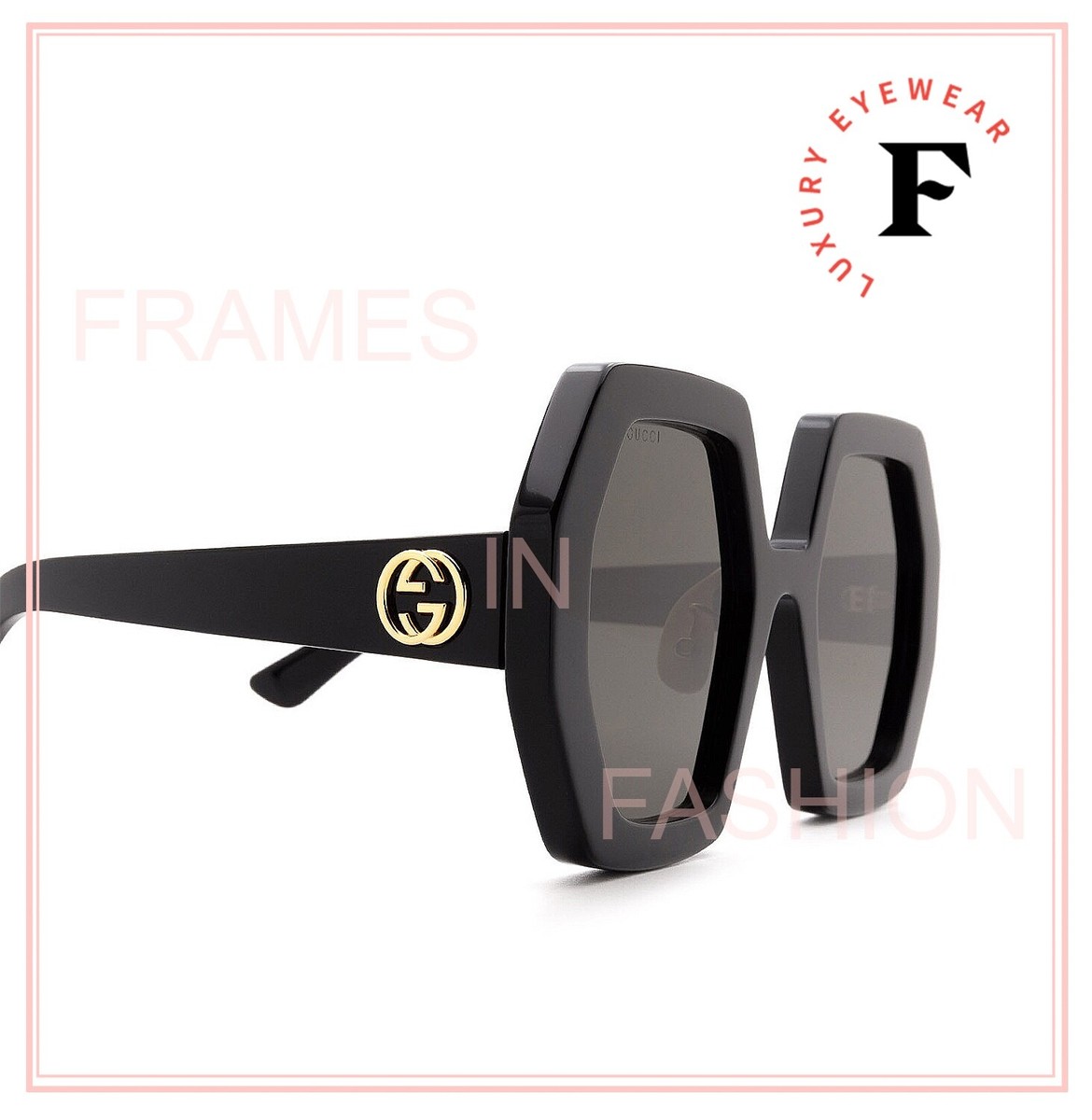 GUCCI 0772 Black Hexagonal Geometric Logo Gg0772S 004 Retro