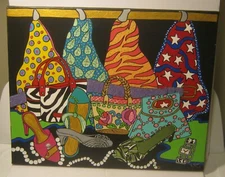 Fabulous Outsider Art FASHIONISTA Painting SIGNED But Illegible EXCELLENT!!