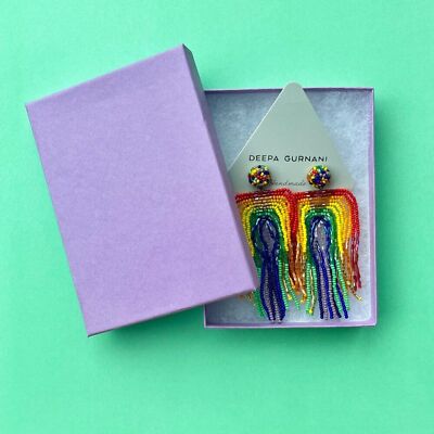 Rainbow Earrings Deepa Gurnani Anthropologie Beaded Fringe NWT