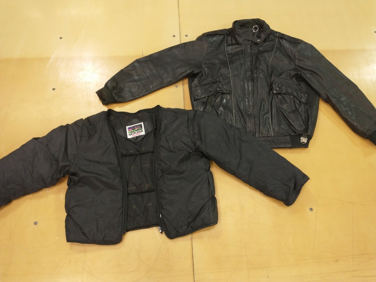 VINTAGE ARCTIC CAT Leather SNOWMOBILE Jacket Large Arcticwear ZIP IN LINER