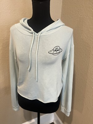 Papaya Alien Spaceship Baby Blue Hoodie Size Large Draw String Pull over  Jacket