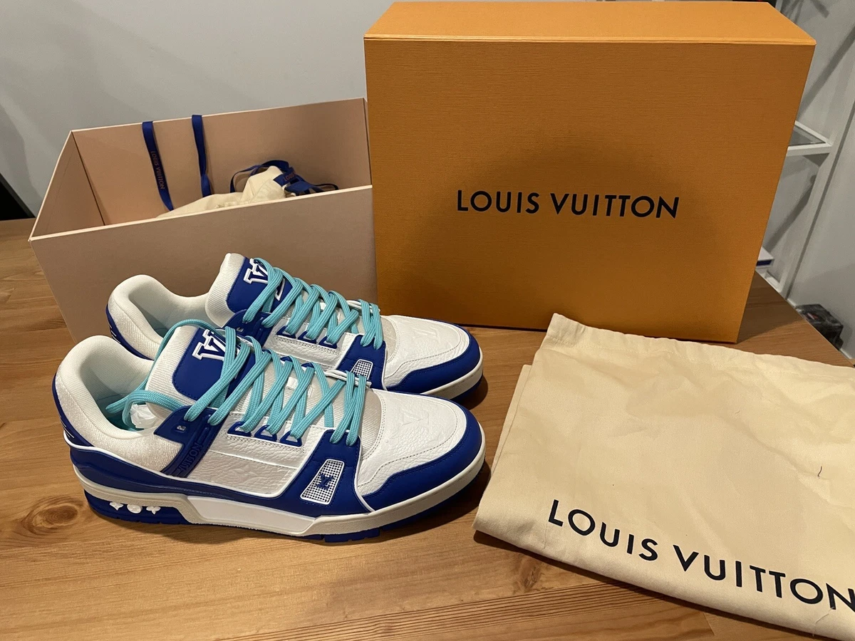 New Louis Vuitton LV Trainer Sneaker Blue Monogram Leather Mens LV