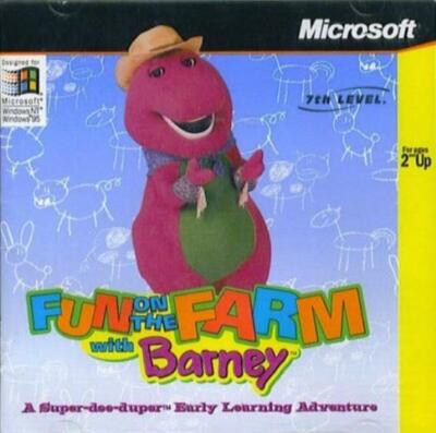 Fun On The Farm With Barney PC CD learn wild animals foods purple dinosaur game!