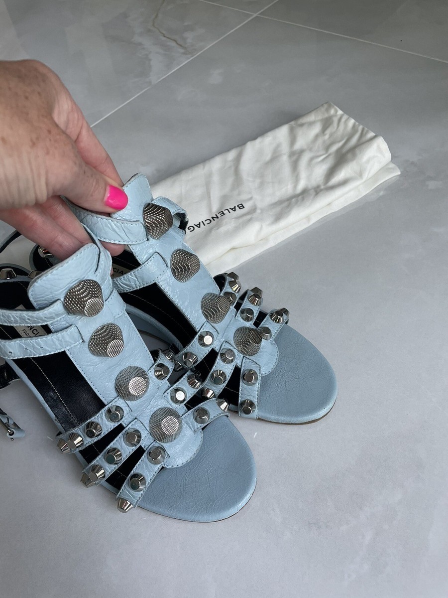 $940 Balenciaga blue wedge sandals Shoes with silver rivets. View 6