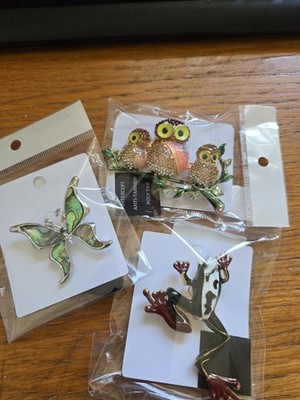 Funkelnde Brosche Konvolut Eule Zweig Frosch Schmetterling mehrfarbig Modeschmuck