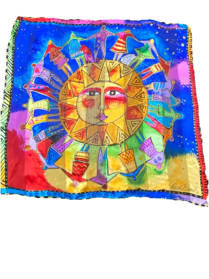 "Bufanda de seda cuadrada Harmony Under The Sun firmada por Laurel Burch cuadrada de 20""" Foto 2 de 4