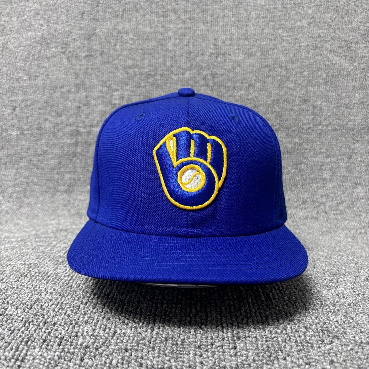 New Era 59FIFTY Milwaukee Brewers Royal Blue Ball and Glove Fitted Hat 6 7/8