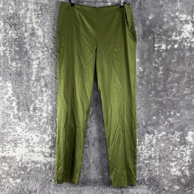 Barbara Lesser Studio Size 12 Satin High Rise Straight Leg Pants Green Womens