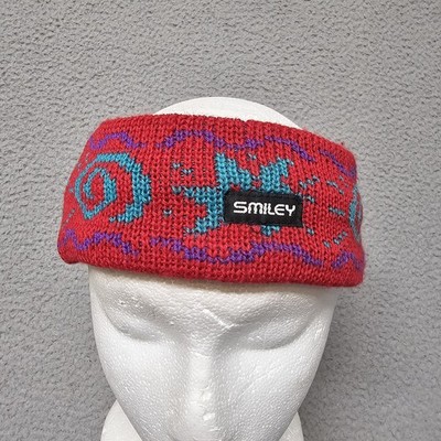 Vintage Smiley 100% Wool Knitted Headband Ear Warmer Made In USA O/S Star Swirls