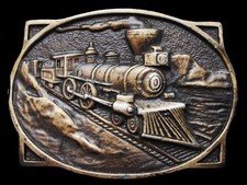 KF21158 VINTAGE 1970s  1800s STEAM LOCOMOTIVE  RAILROAD ENGINE TRAIN BUCKLE