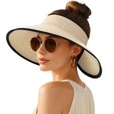 Women's Sun Visor Hats Wide Brim Straw Beach Hat Ponytail Hats for Women Fold...
