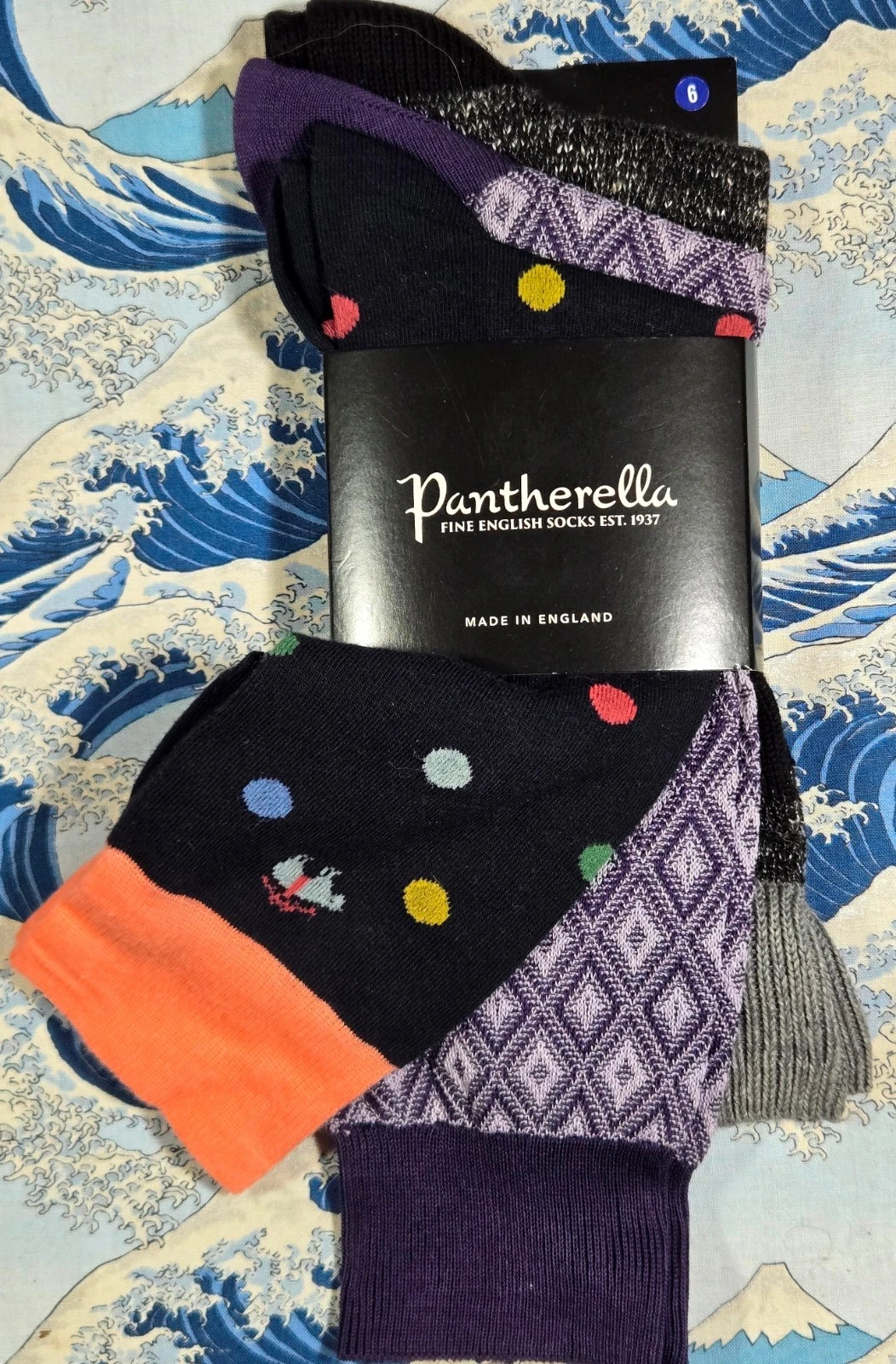 Pantherella Men's English Cotton Socks 3-Pack Argyle Spots UK 7.5-9.5 42-44 £54