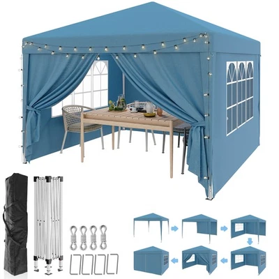 FLAMAKER 3x3m Faltpavillon Pavillon Gartenpavillon Wasserdicht UV-Schutz mit Seitenteilen