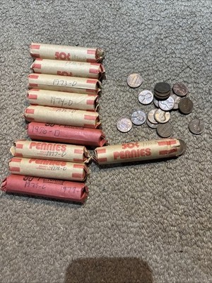 10-Rolls 1970-D to 1979-D $5. Face Value Lincoln Pennies EXACT