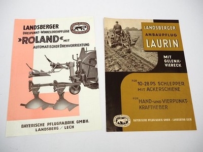 2x Prospekt Landsberger Pflugfabrik Roland Laurin für 10 - 28 PS Schlepper 1959