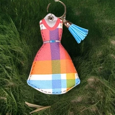 HIPFITS  SUNDRESS MULTICOLOR PLAID KEYCHAIN WITH BLUE TASSEL (F)