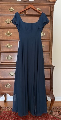 Vestido Azazie “Bondi” Azul Marino Oscuro NUEVO CON ETIQUETAS TALLA US 4 Dama de honor Baile de graduación abertura frontal - Imagen 2 de 9