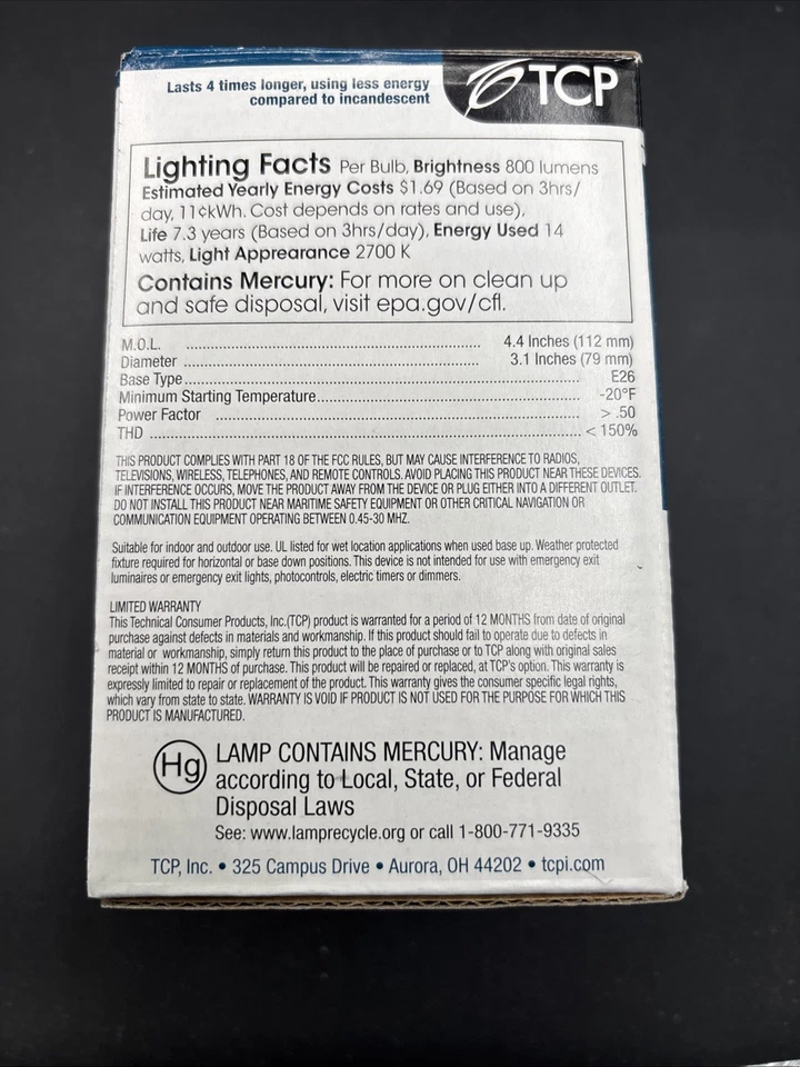 5-TCP 14W=60W G25 CFL Medium Base Globe Bulb 2700K Warm White - Image 3 of 4