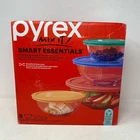 Pyrex Smart Essentials Glass Bowls w/Multicolor Lids, 1-4 qt 8pc