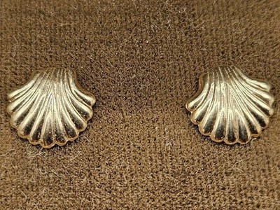 Vintage Paar 14K Gelbgold Muschel Ohrstecker 14K vergoldet Rückseite