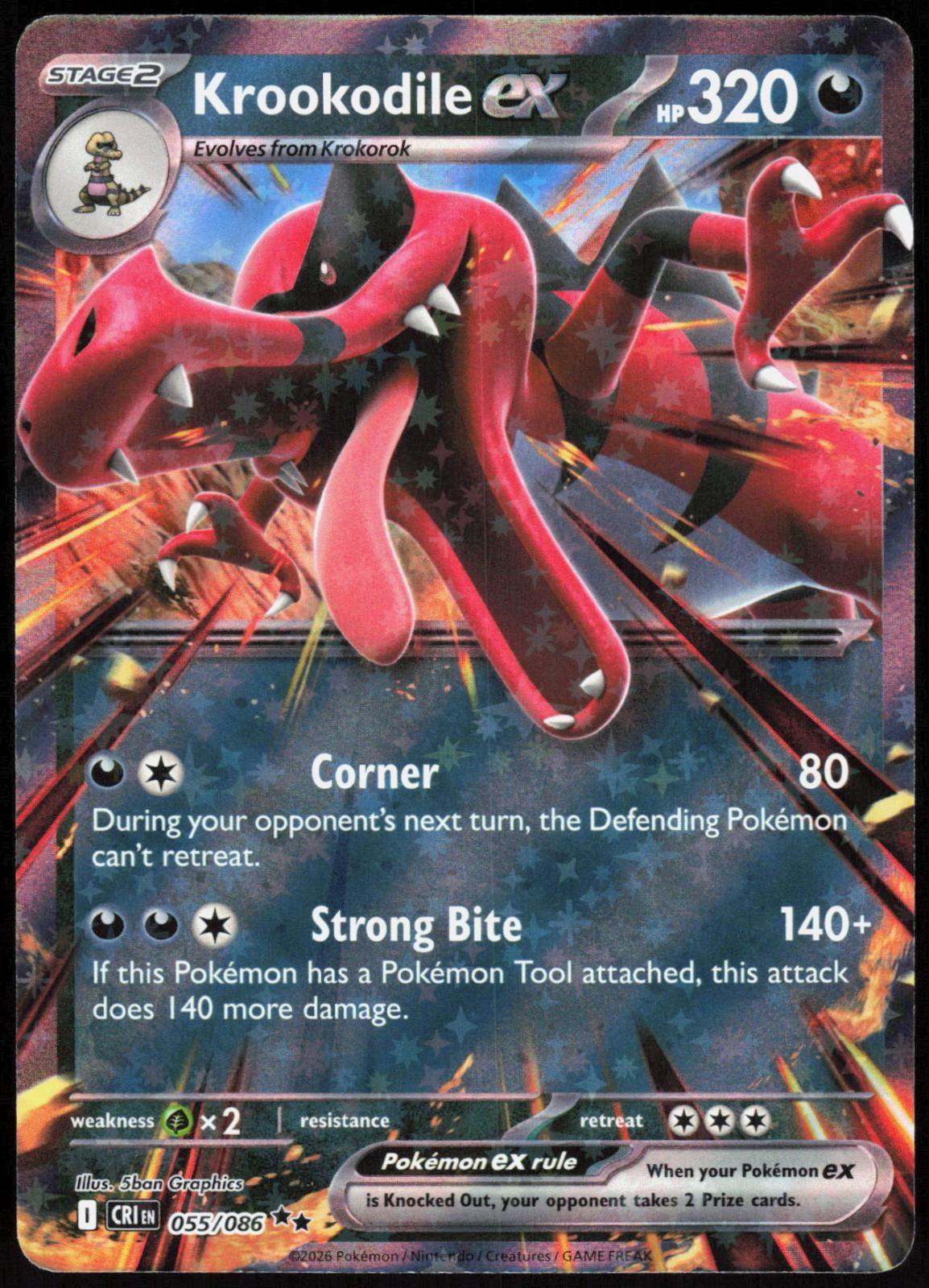 Krookodile ex 055/086 Chaos Rising Rare Pokemon NM/M