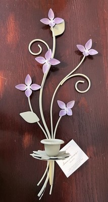 Home Interiors Homco 19  Purple Floral Metal Wall Candle Sconce w/ Original Tag