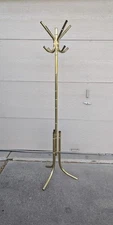 Vintage Gold Metal Faux Bamboo Coat Rack Mid Century Modern Hollywood Regency F6