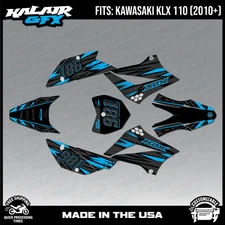 Graphics Kit for Kawasaki KLX110 KLX110R/RL (2010-2024) Twitch Series - Cyan