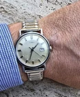 Vintage Timex Military Watch Men Silver Tone Stainless Expandable Band Wind Date
