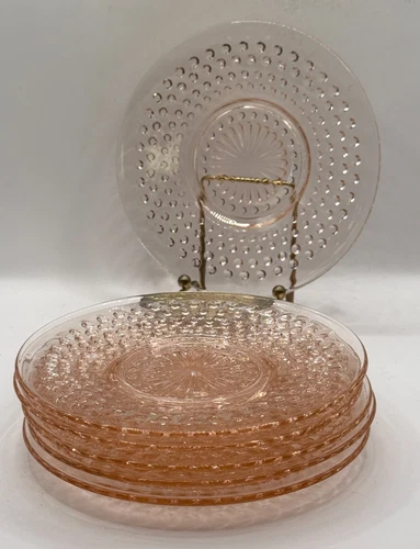 Vintage Anchor Hocking Pink Hobnail Bread and Butter Plates - Six - 6.25"