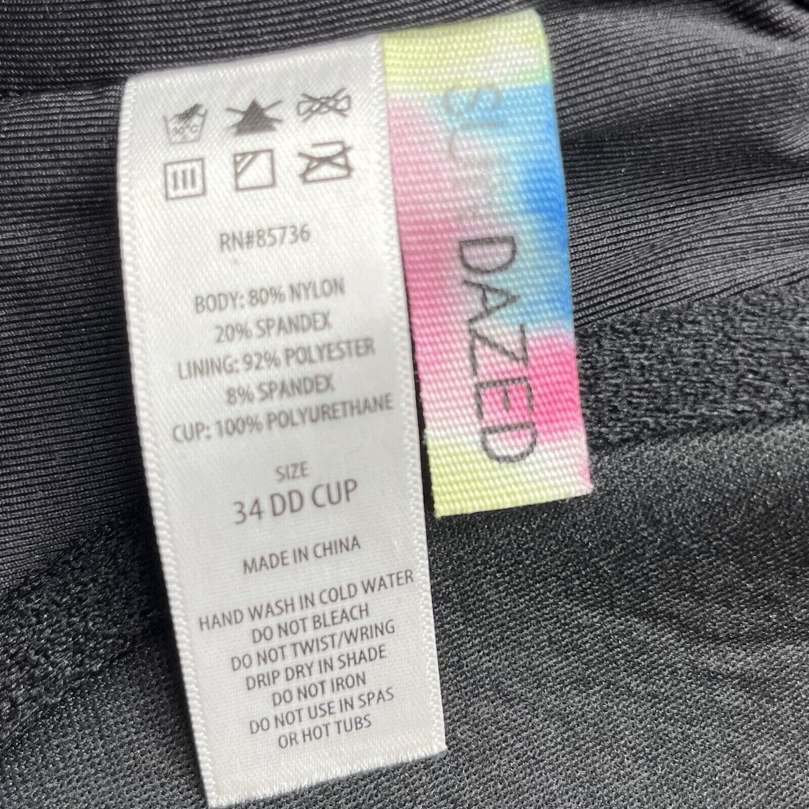 SunDazed Simone HLT Bikini Swim Suit Top Womens 34DD Black Padded New