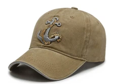 New Anchor CAPTAIN Sailor Yacht Boat Embroidery Tan Cap Hat Baseball Denim Khaki