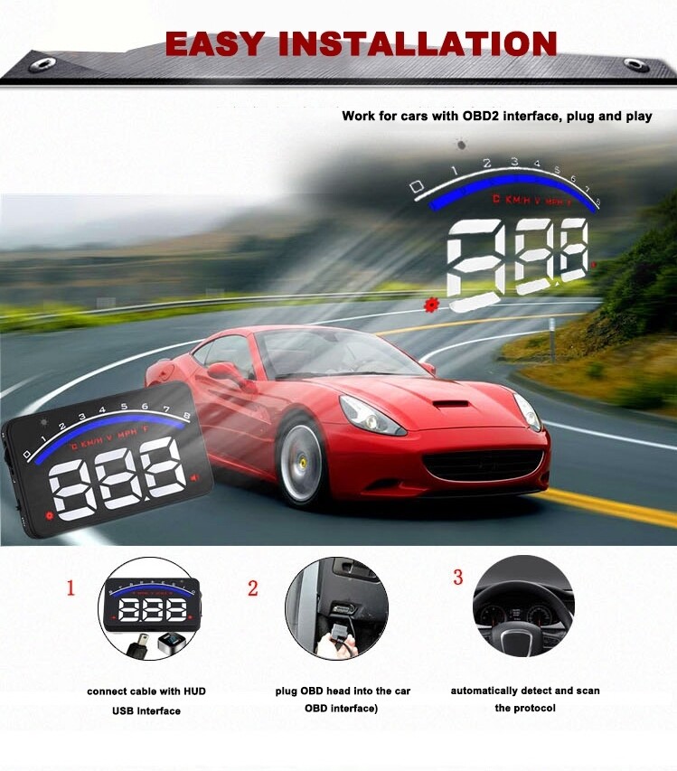 M6 HUD 3.5" OBD II 2 Speed Warning Gauge Fuel Consumption For Hyundai