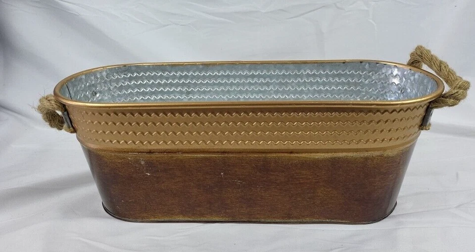 Versatile Copper Window Flower Boxes -rope handles rustic two tone - Image 2 of 4