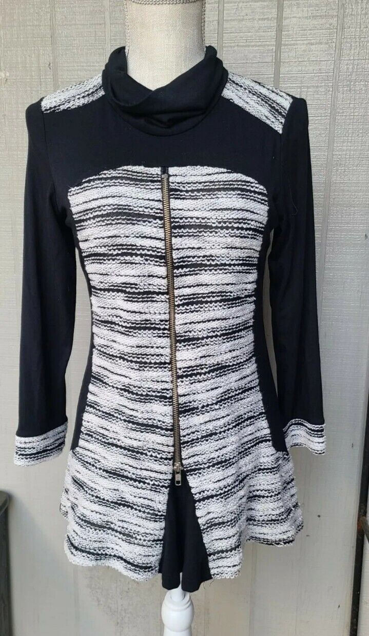 Boho Top Small Patchwork Tunic Black Grey Zip Acc… - image 2