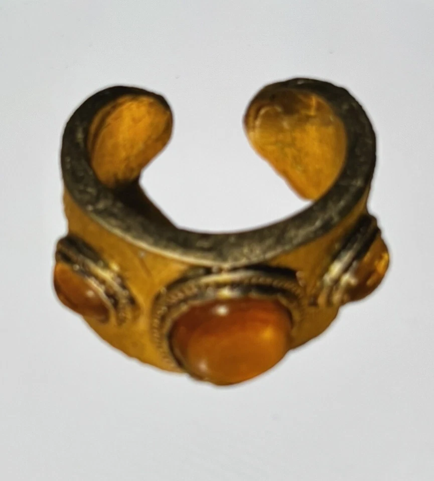 Позолоченное кольцо Nina Ricci с этрусскими кабошонными камнями с подписью - размер 7,5 - 8 - Изображение 4 из 4