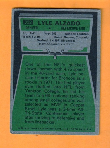 Lyle Alzado Denver Broncos 1975 Topps #322 Cedarhurst New York - Picture 2 of 2
