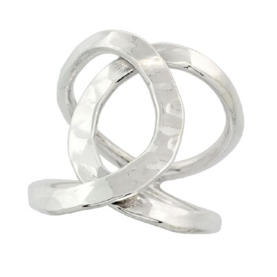 Handmade Sterling Silver Hammered Loops Design Finger Wrap Bypass Ring